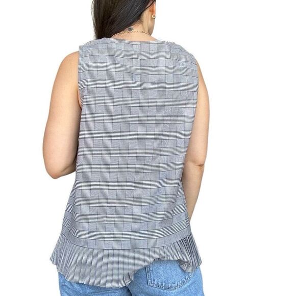 J. Jill Pleated-Hem Sleeveless Black Cream Top Blouse Size Medium Plaid NWOT - Picture 4 of 7